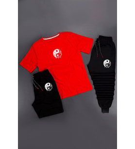 3'lü Unisex Yin & Yang Baskılı Eşofman Takımı Kombin (A.Kırmızı)