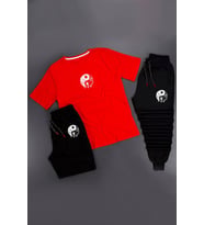 3'lü Unisex Yin & Yang Baskılı Eşofman Takımı Kombin (A.Kırmızı)