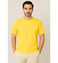Oversize Unisex Yarım Kollu Bisiklet Yaka %100 Pamuk Baskısız T-shirt (Sarı)