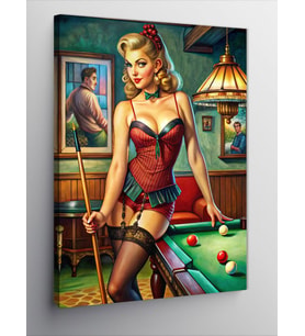 Kanvas Tablo Bilardo Oynayan Pin Up Kızı
