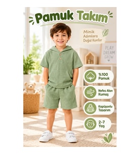 %100 Pamuk Keten Kapşonlu Çocuk Takımı – 2/7 Yaş