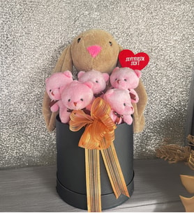 Solemia Premium Hediye Kutusunda  45 cm Bunny Tavşan ve 5 Adet Pembe Peluş Ayıcık Buketi