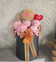 Solemia Premium Hediye Kutusunda  45 cm Bunny Tavşan ve 5 Adet Pembe Peluş Ayıcık Buketi