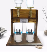 BK Gift Kişiye Özel Renkli Baskılı Kaptan Tasarımlı İkili Rakı Bardağı ve Çift Musluklu Doğal Ahşap Rakı Standı-8 (Model 1)