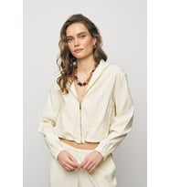 Kadın Comfort Kapüşonlu Fermuarlı Beli Lastikli Crop Ceket (Sarı)