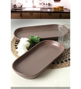 Mat Açık Taupe Noyan Kayık Tabak Seti 26cm 2'li