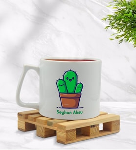 BK Gift Kişiye Özel Kaktüs Tasarımlı Middle Beyaz Kupa Bardak Model 3