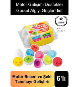 6'lı Geometrik Yumurta Eşleme Oyunu Motor Gelişim Görsel Algı Şekilli Eğitici Öğretici Oyuncak