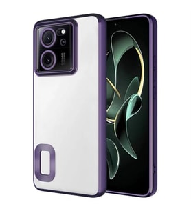 Coverzone Xiaomi Mi 13T Pro ile uyumlu K?l?f Kamera Korumal? Logo G�steren Parlak renk kenar �izgileri ile ??k bir tasar?m Colored Z-Omega Kapak Derin Mor