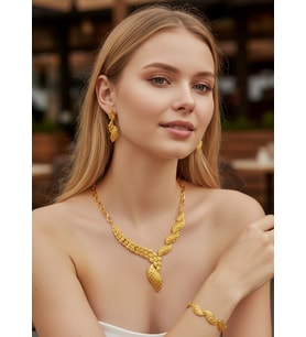 Vip Altın Kaplama Tasarım Küpe Bileklik Kolye Set - 26set21