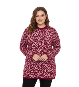 Kadın Leopar Desen Oversize Kazak 140116 BGL-ST04081