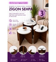 Modern Minimalist Tasarım 3lü Ceviz Beyaz Zigon Sehpa Takımı