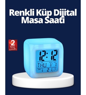 Renk Değiştiren Led Alarmlı Dijital Küp Masa Saati