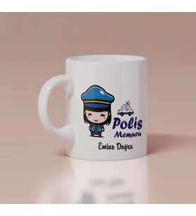 Kadın Polis Memuru Baskılı Kupa Kişiye Özel