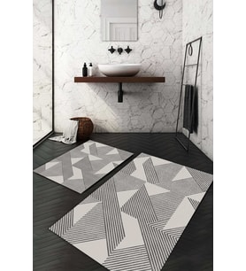 Dijital Baskılı Kaymaz Taban Yıkanabilir 2'li Klozet Takımı Banyo Paspası NDKZ-HT-503 (Gri)