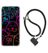 TCL 10L 10 Plus 10SE 20E 20SE 30 L7 Kılıf Boyun Askılı Silikon Neon Cats 1790