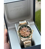 Ferro 2 Yıl Garantili Otomatik Mekanizma 3 Atm Su Geçirmez Çelik Kordon Erkek Kol Saati EFM.40106.B6 (Sarı)