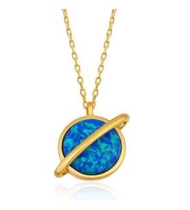 Gümüş Gold Opal Taşlı Gezegen Bayan Kolye
