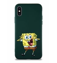 Apple iPhone X Soft Premier Kapak Sünger Bob Tasarımlı Silikon Kılıf - Yeşil (Şeffaf)