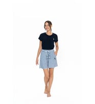 U.S. Polo Assn. Kadın Yuvarlak Yaka Alt Üst Bağcıklı Çizgili Pijama Şort Takım (Lacivert)