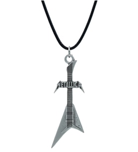 Metallica Elektro Gitar Deri ip Kolye - Gümüş Kaplama - Kadın Erkek Kolye - No:1034