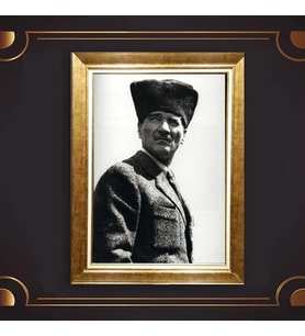 Altın Varaklı Çerçeveli Paspartulu Atatürk Tablo z4823 (Gold)