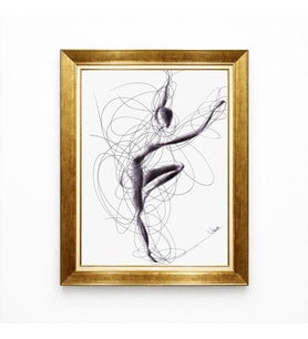 Tablore Soyut Çizgi Sanatı Balerin Dansçı Figürlü Gold Çerçeveli Minimalist Tablo