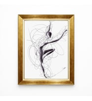 Tablore Soyut Çizgi Sanatı Balerin Dansçı Figürlü Gold Çerçeveli Minimalist Tablo
