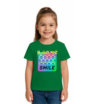 Unisex Smile Baskılı Çocuk Tişört pamuklu penye kumaş (Yeşil)