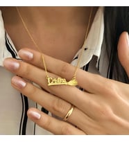Kişiye Özel 925 Ayar Gümüş Cadı Süpürgesi Halloween İsim Kolye (Gold)