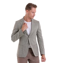 Hatemoğlu Kahverengi D. Comfort Fit Desenli Sivri Yaka Casual Keten Ceket