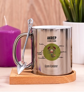 Kişiye Özel Akrep Burcuna Hediye Ahşap Altlıklı Silver Kupa Bardak