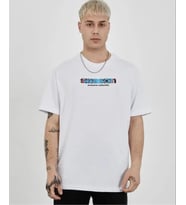 pilelistore- Unisex Bisiklet Yaka Baskılı Oversize T-Shirt - Beyaz
