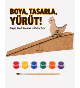 Çocuk Ahşap Hareketli Tavuk Boyama Seti – 6 Renk Boya, Fırça ve Kolay Montaj Parkuru