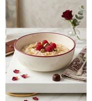 Porselen Kırmızı File Kenar Kase Salata, Çorba ve Kahvaltılık Sunum Kasesi - 17 cm 2'li set