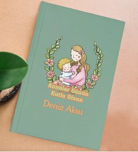 BK Gift Kişiye Özel isimli DTF Anneler Günü Tasarımlı Yeşil Sert Kapaklı Defter-5, Anneye Hediye