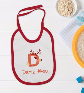 BK Kids Kişiye Özel Harfli Kırmızı Bebek Mama Önlüğü-2