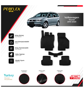Volkswagen Touran 2010-2020 3D Havuzlu Paspas (Siyah - Beyaz)