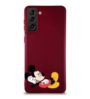 Samsung Galaxy S21 Plus Soft Premier Kapak Mickey Mouse-F Tasarımlı Silikon Kılıf - Mürdüm (Şeffaf)