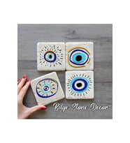 bilge tasarım Stone Decor Taş Bardak Altlığı 4'lü Set 10x10x1 Cm desenli