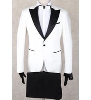 Jan Carlucci Slim Fit Saten Sivri Yaka-Çift Yırtmaç Beyaz Drop 6 Damatlık Smokin - Full Set Yelek, Gömlek, Papyon