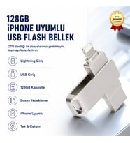 128GB iPhone Uyumlu USB Flash Bellek OTG Lightning ve USB Girişli Yedekleme ve Taşıma