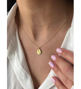 Kişiye Özel Minimal Kahve Çekirdeği Motifli Kolye 925K Gümüş (Gold)