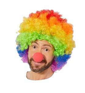 Rengarenk Gökkuşağı Afro Bonus Peruk ve Kırmızı Renk Sünger Burun 120 gr