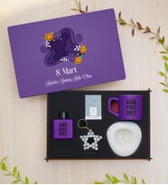Kadınlar Günü & Ahşap Kutulu Hediye Seti, Oda Kokusu, Fincan, Kahve, Anahtralık, Mum