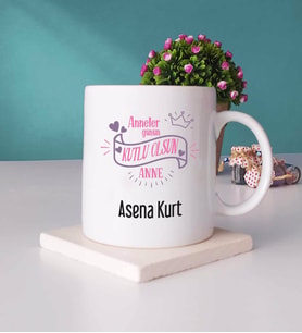 Anneler Günü Hediyesi Anneye Hediye - 13 - Kupa Bardak ve Taş Bardak Altlığı Hediye Seti