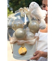 Kişiye Özel Tavşanlı Gold Bubble Balon Hediye Kutusu
