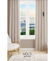 Bej Minimal Çiçek Desenli Süet Oturma Odası Salon Fon Perde Baskılı Ekstrafor Büzgü 2 Kanat PRD-1058