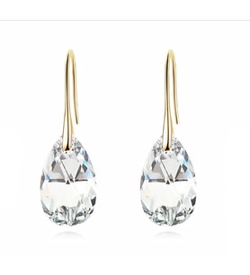 Monemel Gold Seffaf Swarovski Taşlı Damla Küpe (Altın Kaplama) Sevgililer Günü Hediyesi