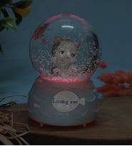 Lukcy Cat Yazılı Kar Küresi Müzikli Işıklı Orta Boy Sevgiliye Hediye